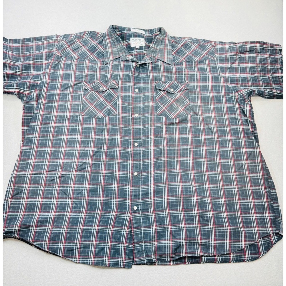 Outback Trail Foxfire Mens 4XB Western Pearl Snap Shirt Plaid Short Sleeve Navy